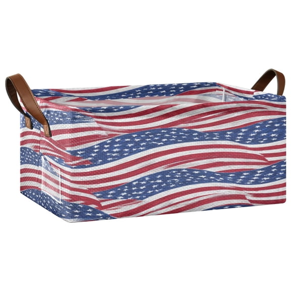 Foldable Iron Frame Storage Basket Open Basket Bins Versatile Organizer for Laundry Bathroom Closet 16.9” x 11.4” x 7.7” Flags Wave Pattern