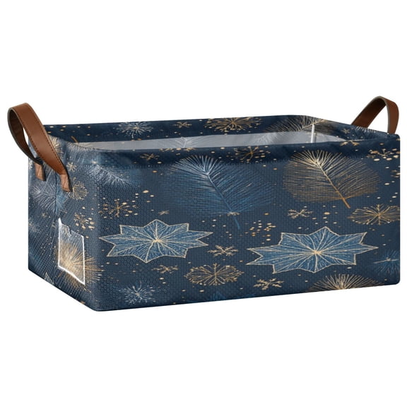 Foldable Iron Frame Storage Basket Open Basket Bins Versatile Organizer for Laundry Bathroom Closet 16.9” x 11.4” x 7.7” Golden Pine Needles