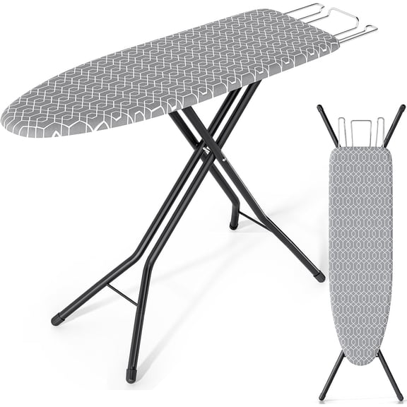 Foldable Ironing Board Full Size, Iron and Ironing Board Set Standard Size, Iron Boards with Ironrest & Adjustable Height,Heavy Duty Iron Table Stand with Metal Legs &Thick Cover,43x13 Gray