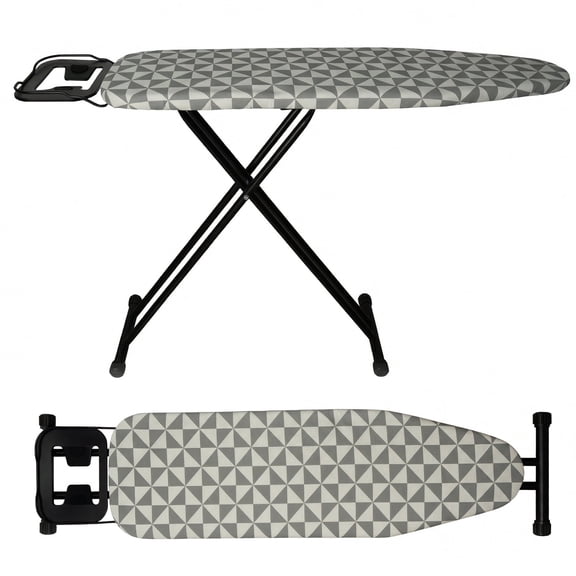 Foldable Ironing Board Full Size, Iron and Ironing Board Set Standard Size, Iron Boards with Ironrest & Adjustable Height,Heavy Duty Iron Table Stand with Metal Legs &Thick Cover,43x13 Gray