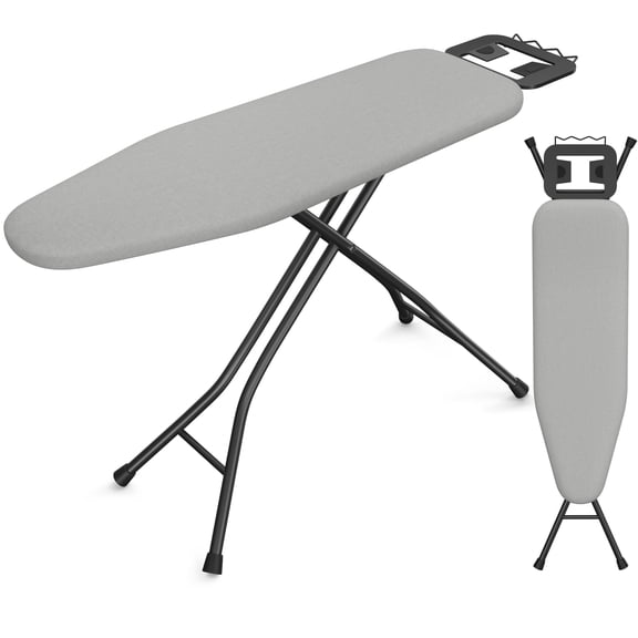 Foldable Ironing Board, Heavy Duty Adjustable Height Iron Board with 4 Layer Cover, Safety Iron Rest, Space Saving Design for Home Laundry Room, Gray