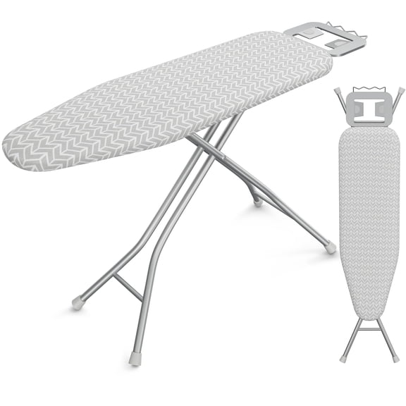 Foldable Ironing Board, Heavy Duty Iron Board with 9 Adjustable Heights 21-36 Inch, 4 Layer Cover and Safety Iron Rest for Home Laundry, Compact 52x14 for Small Apartments, Gray