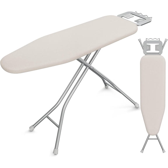 Foldable Ironing Board, Heavy Duty Iron Board with 9 Adjustable Heights, 4 Layer Cover and Safety Iron Rest, 52X14 Compact and Space Save Iron Board for Home Laundry Room Use, Beige