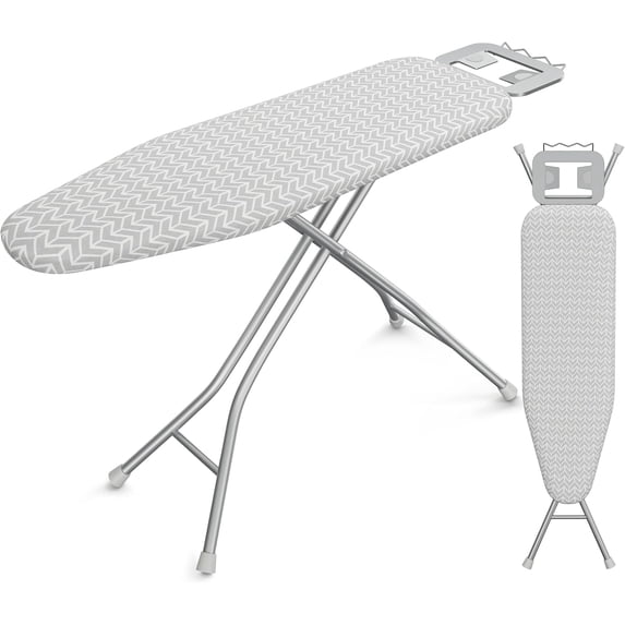 Foldable Ironing Board, Heavy Duty Iron Board with 9 Adjustable Heights, 4 Layer Cover and Safety Iron Rest, 52X14 Compact and Space Save Iron Board for Home Laundry Room Use, Gray&White