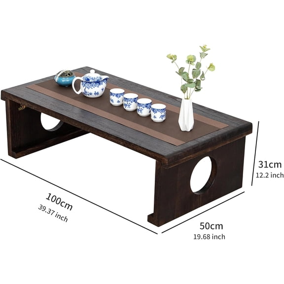 Foldable Japanese Coffee Table, Solid Wood Folding Floor Table for Living Room Dining Room Minimalist Tatami Design Antique Black 39.4x19.7x11.8