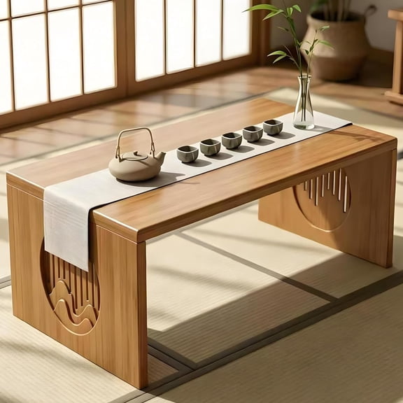 Foldable Japanese Floor Table, Low Coffee Table for Sitting On The Floor No Assembly, Floor Laptop Desk for Living Room Meditation Tea Room Tatami Dining Desk39.4 Inch