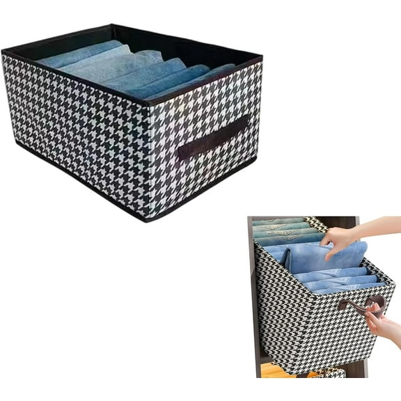 Foldable Jeans Organizer for Closet, Large Pants Storage Bins with Handles, Sweaters and Shirts, Space-Saving Closet Organizer with Built-in Board