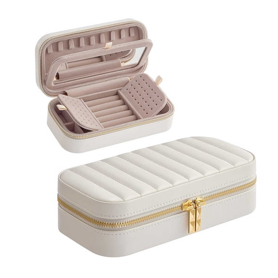 Foldable Jewelry Organizer Box with Mirror, Earring Necklace and Rings Storage, Space Saving Jewelry Case for Women, Travel Friendly Jewelry Organizer, Gift for Girls and Women White