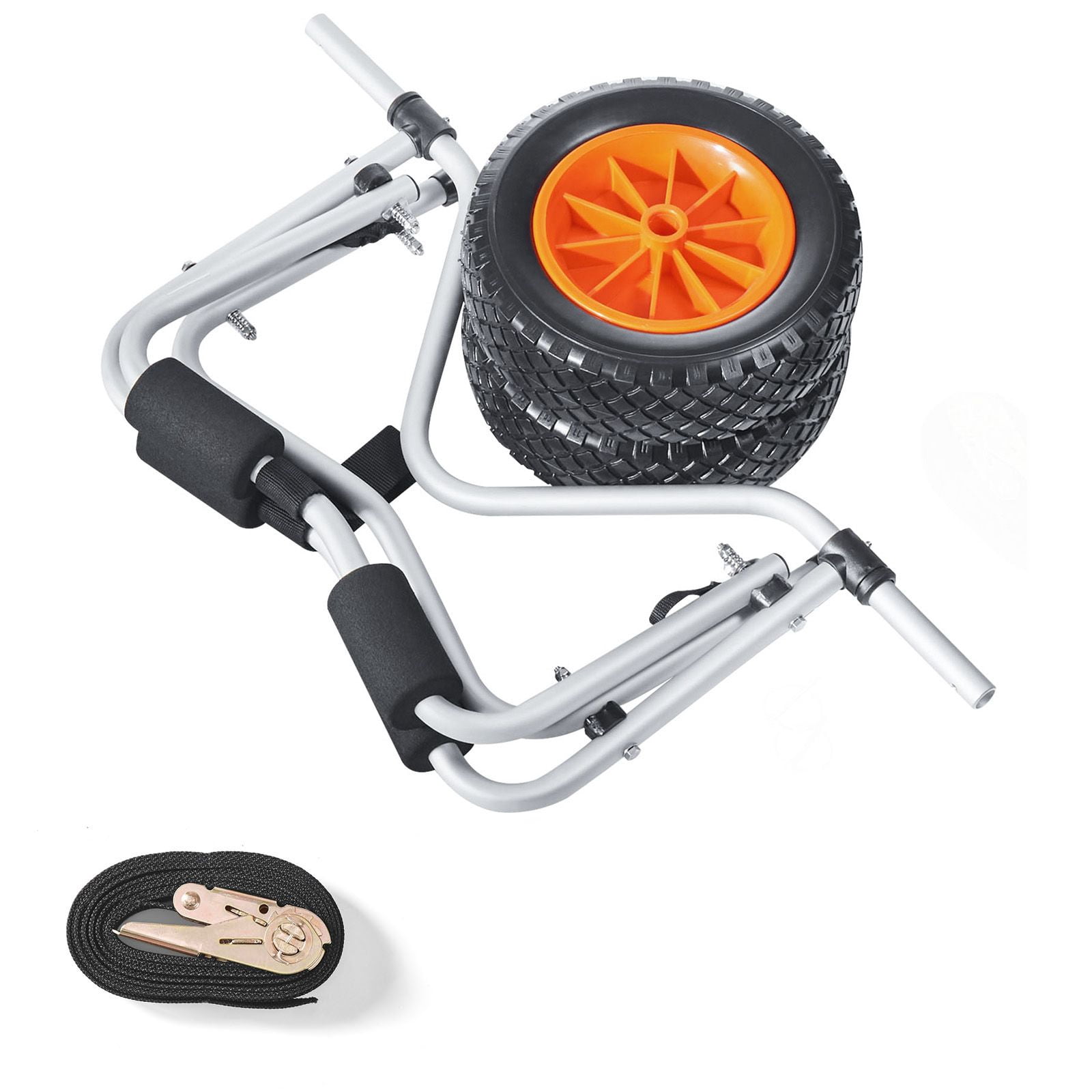 Foldable Kayak Cart, 250Lbs Capacity, 10" Solid Rubber Tires, 1 Ratchet Strap, for Canoe/Paddleboard/ Boat/Mats