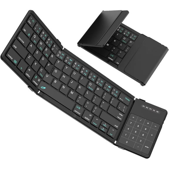 Foldable Keyboard with Touchpad & Number Pad, Full-Size Portable Travel Keyboard for ipad, Surface Tablet, Smartphone, Laptop PC (Windows iOS Android),Black