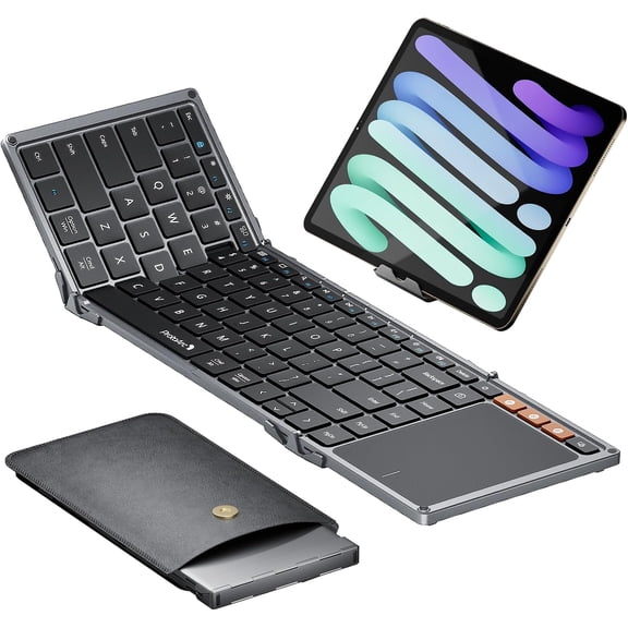 Foldable Keyboard with Touchpad, XK01 TP Folding Portable Keyboard, Full Size Keys, Large Trackpad Bluetooth Travel Keyboards for Laptop PC Tablet - Gray