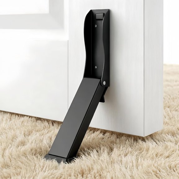 Foldable Kickdown Door Stopper Heavy Duty Tall Door Stop Kick Down Holder for Bottom of Door, Wall Protector for Gaps Under 10cm, No Bending Operation, Black (1 Pack)