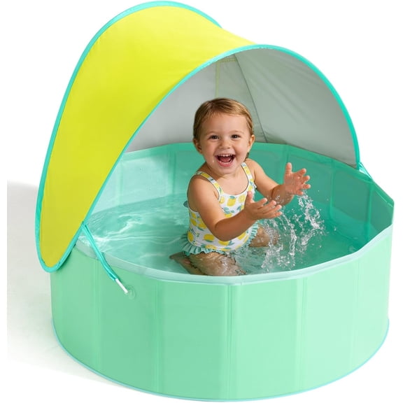 Foldable Kiddie Pool with Canopy:  for Baby Toddler Kids Family - Summer Water Play Pool with Shade - Portable for Outdoor Backyard Beach