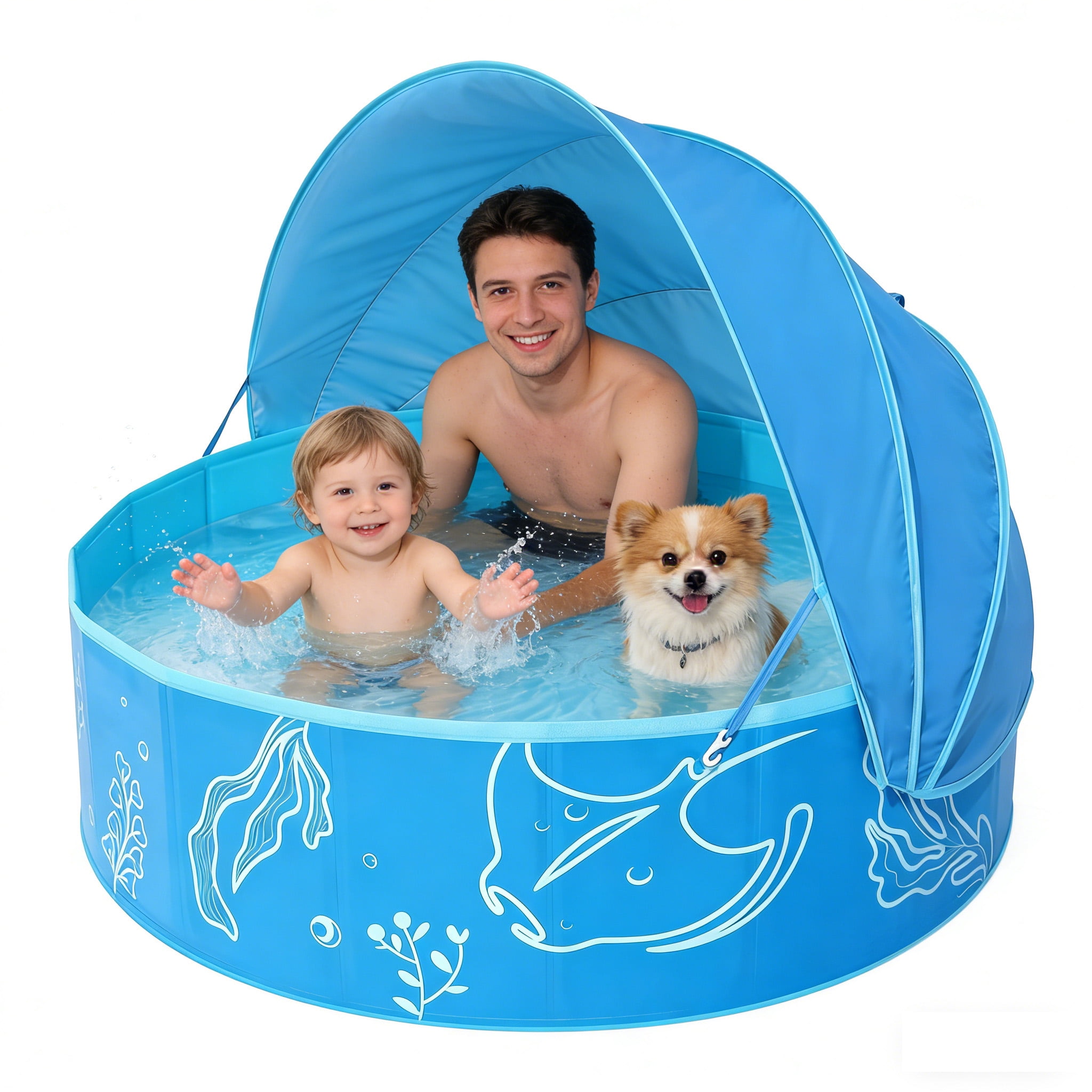 Foldable Kiddie Pool with Canopy,kids pool,Kids Family - Summer Water Play Pool with Shade - Portable for Outdoor Backyard Beach (Green)