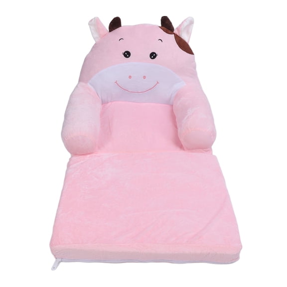 Foldable Kids Sofa Bed 2-in-1, Flip Out Cuddly Toddler Couch, Convertible Sofa to Lounger Children Sofa Bed, for Boys Girls Bedroom Pink Cow (oUVs-11)