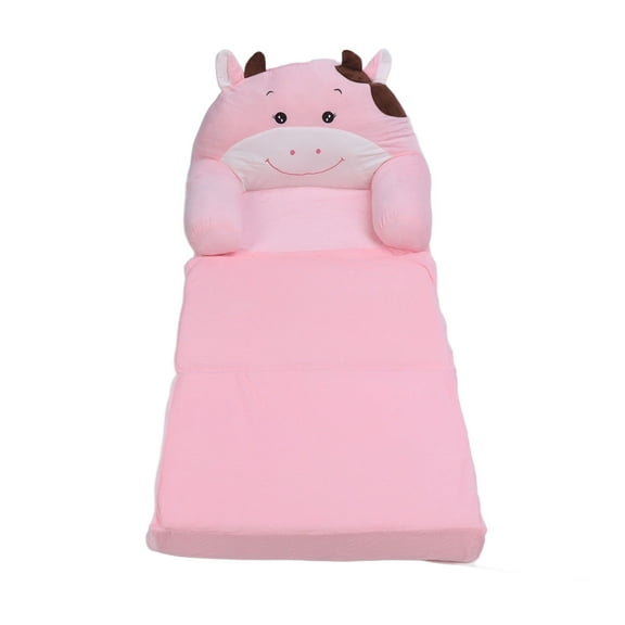 Foldable Kids Sofa Bed 2-in-1, Flip Out Cuddly Toddler Couch, Convertible Sofa to Lounger Children Sofa Bed, for Boys Girls Bedroom Pink Cow (oUVs-12)