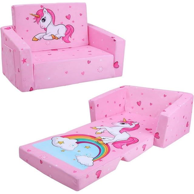 Foldable Kids Sofas Couch 2 in 1 Children Convertible Sofa to Lounger