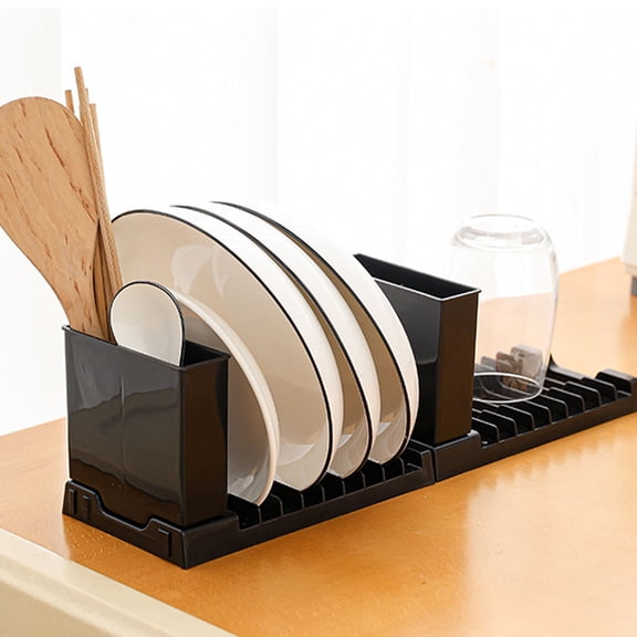 Foldable Kitchen Dish Drainer Splicable Cup Bowl Holder Chopsticks Spoon Pot Lid Shelf Dish Drying Rack (Black)