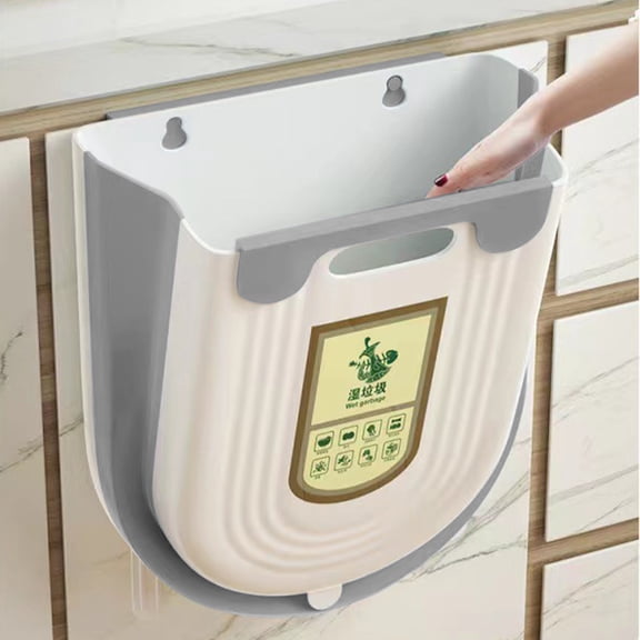 Foldable Kitchen Garbage Bin 10L Wall Mount Hanging Trash Can for Sink Cabinet Door - Small Waste Container with Hook for Compost Scraps Food Leftovers - Space Saving Garbage Pail for Office Bathroom