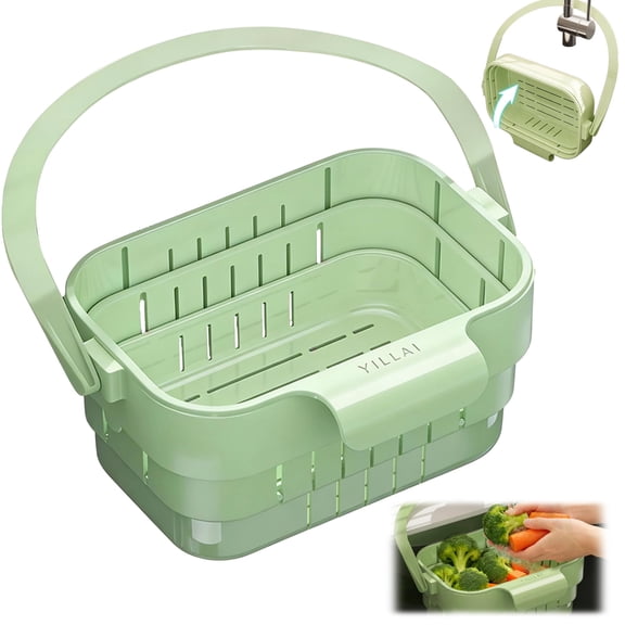 Foldable Kitchen Sink Strainer Hanging Drain Rack, Food Catcher Anti-Clog Filter Basket, Removable Garbage Leftover Caddy for Countertop