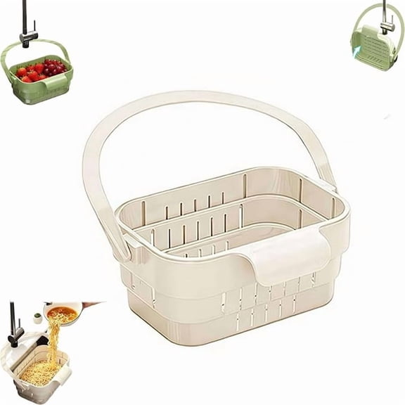 Foldable Kitchen Sink Strainer,Stretchable Kitchen Colander With Flip Cover Space Saving Food Strainer,Multi-functional Faucet Storage Rack Draining