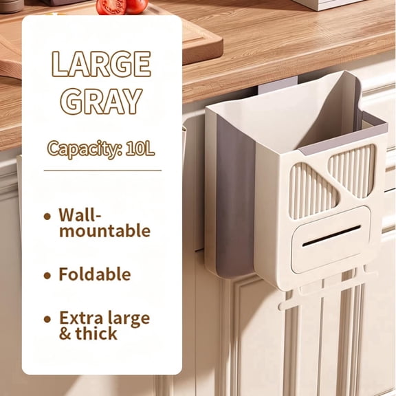 Foldable Kitchen Trash Can-1 Count Hanging Garbage Storage Bucket, Kitchen Bin, Space-saving,Gray Small