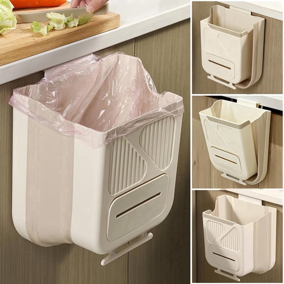 Foldable Kitchen Trash Can-1 Count Hanging Garbage Storage Bucket, Kitchen Bin, Space-saving,White Large