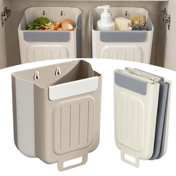 Foldable Kitchen Trash Can,Collapsible Kitchen Trash Can,Coffee:7L | Multipurpose Hanging Collapsible Trash Can for Kitchen Peels Waste & Recycling