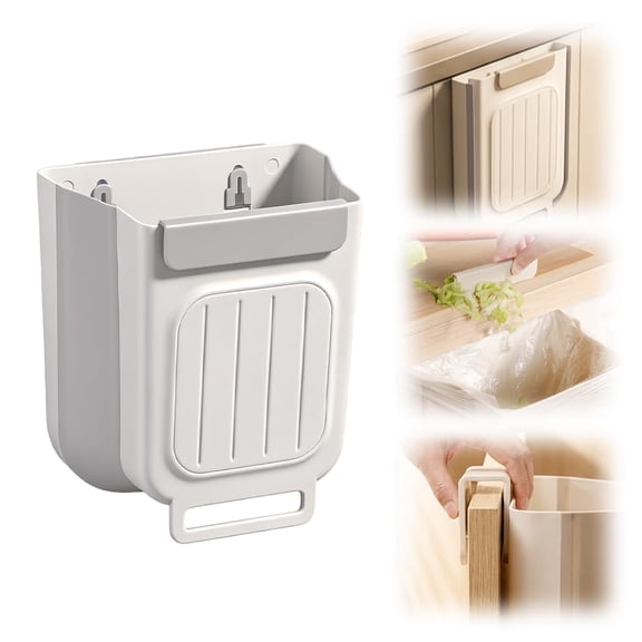 Foldable Kitchen Trash Can, Compost Bin Kitchen for Cabinet Door, Compact Travel Trash Can with Space-Saving Expandable Design for Kitchen, Bathroom, RV, Office (Grey, Medium)