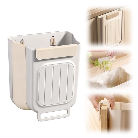 Foldable Kitchen Trash Can, Compost Bin Kitchen for Cabinet Door, Compact Travel Trash Can with Space-Saving Expandable Design for Kitchen, Bathroom, RV, Office (White, Medium)