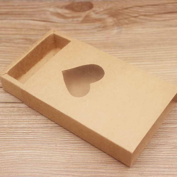 Foldable Kraft Paper Sliding Boxes with Heart Clear Window Paper Drawer Boxes Rectangle Camel Box: 11.5x8x2cm DIY
