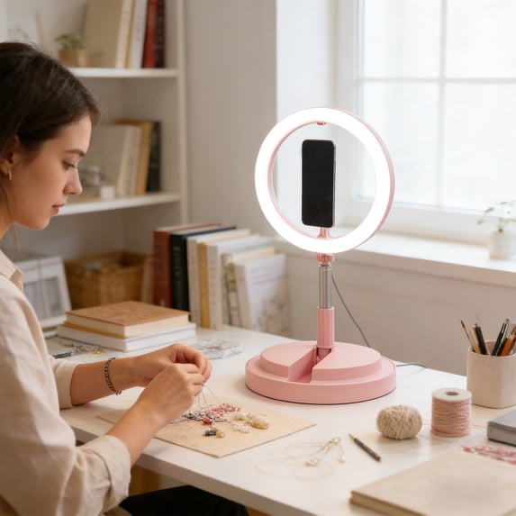 Foldable LED Ring Light with Phone Holder, All-in-One Selfie Ring Light for Live Streaming, Makeup, YouTube, TikTok, Portable Photography Stand