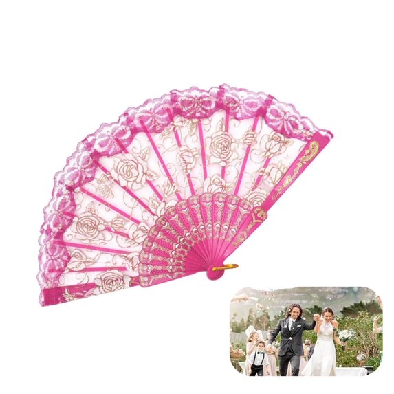 Foldable Lace Fan,QZS Vintage Embroidered Bridal Hand Fan for Prom, Cosplay, Tea Party, Costume Party,Dance,Photo Prop