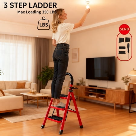 Foldable Ladder, Multi-functional Thickened Indoor Staircase, 3/4/5-Step Metal & Plastic Portable Household Step Ladder