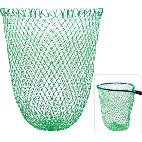 Green Foldable Replacement Landing Net Mesh, 13.78" Diameter, Frame & Handle Not Included