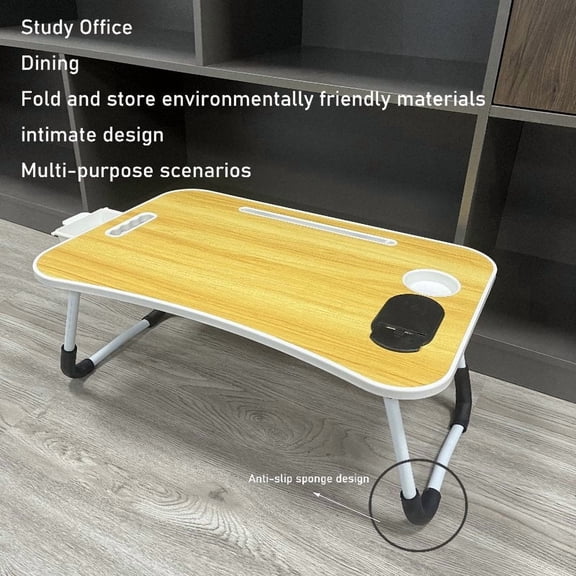 Foldable Lap Desk, 23.6 inch Portable Bed Tray Table with USB Ports, Yellow
