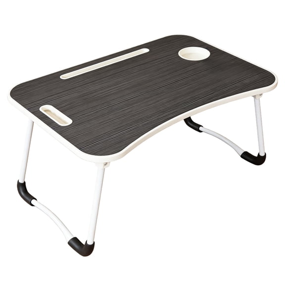 Foldable Lap Desk, 23.6 Inch Portable Bed Tray Table with 2 USB Ports/Slots/Cup Holder/Drawer, Anti-Slip for Working Reading Writing, Eating for Bed Sofa Couch Floor, Black