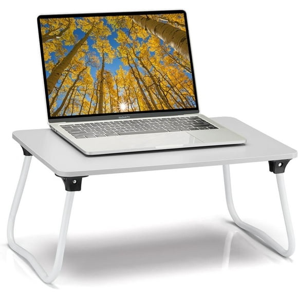 Foldable Lap Desk Laptop Stand Bed Desk Table Tray, Breakfast Serving Tray, Portable & Lightweight Mini Table, Lap Tablet Desk for Sofa Couch Floor - White
