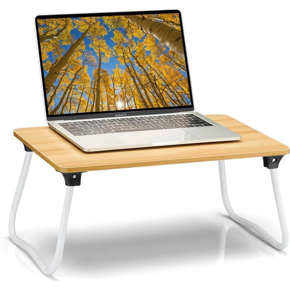 Foldable Lap Desk Laptop Stand Bed Table Tray, Breakfast Serving Portable & Lightweight Mini Table, Tablet for Sofa Couch Floor - Wood