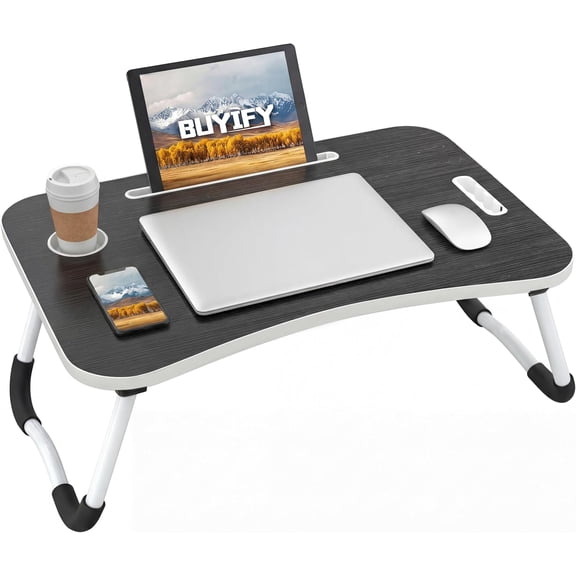 Foldable Lap Desk for Laptop & Writing - 23 inch Bed Tray Table with Cup Holder & Tablet Slot - Portable Notebook Stand for Eating, Sofa, Couch & WFH Students