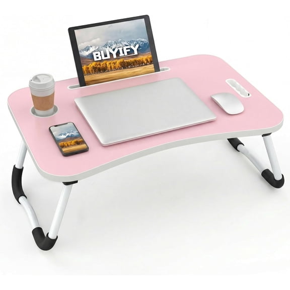 Foldable Lap Desk for Laptop & Writing - 23 inch Bed Tray Table with Cup Holder & Tablet Slot - Portable Notebook Stand for Eating, Sofa, Couch & WFH Students