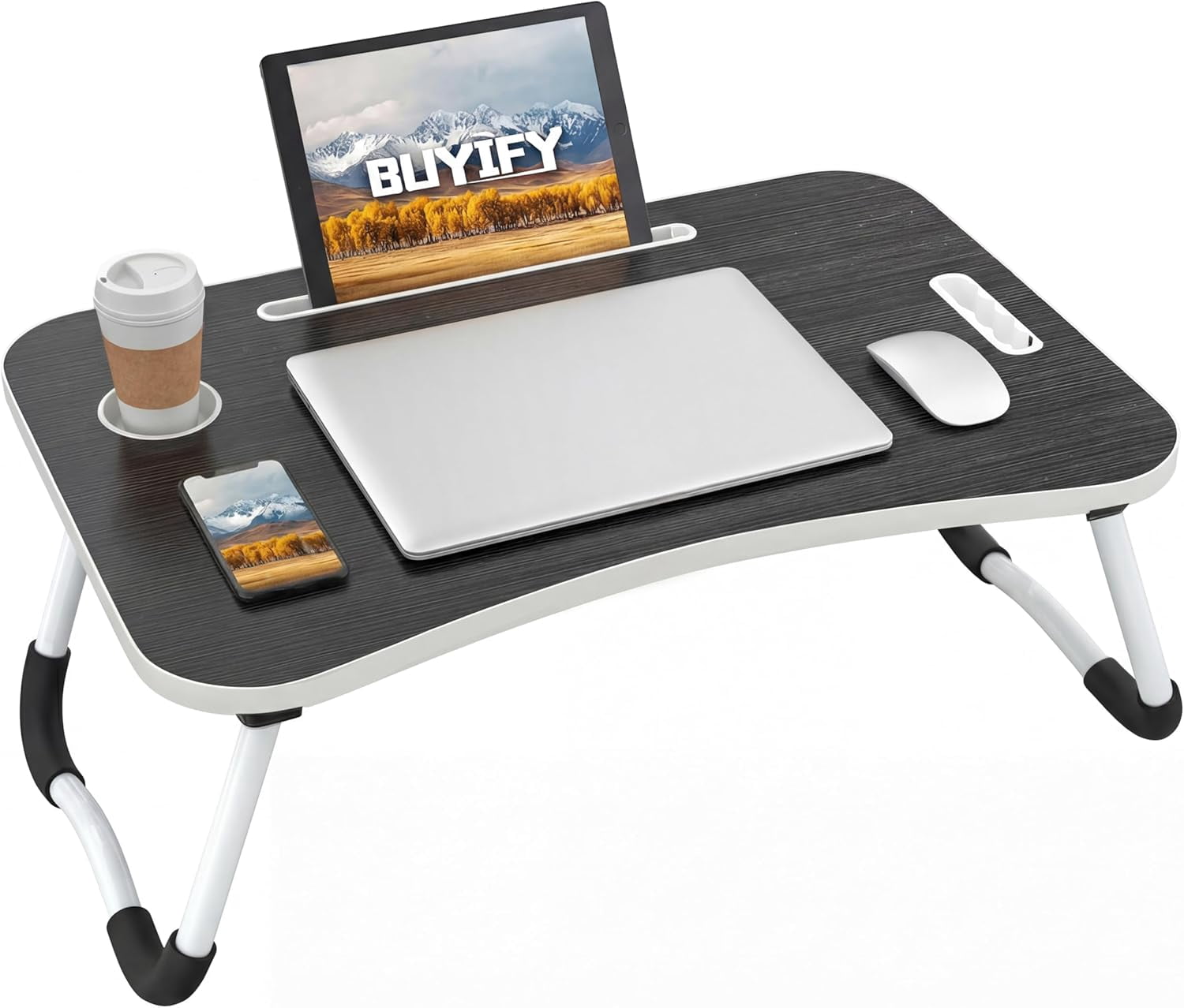 Foldable Lap Desk for Laptop & Writing - 23 inch Bed Tray Table with Cup Holder & Tablet Slot - Portable Notebook Stand for Eating, Sofa, Couch & WFH Students