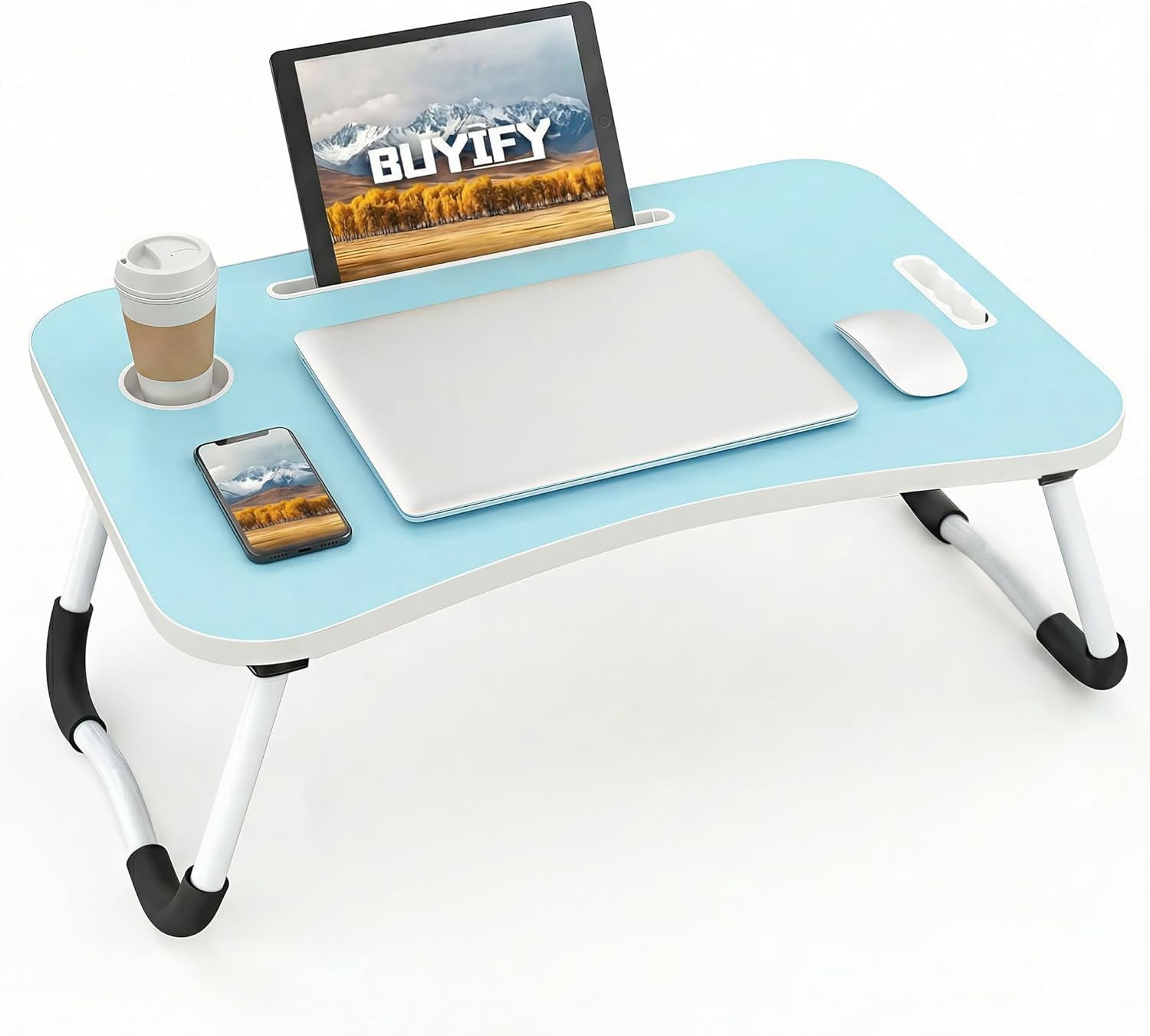 Foldable Lap Desk for Laptop & Writing - 23 inch Bed Tray Table with Cup Holder & Tablet Slot - Portable Notebook Stand for Eating, Sofa, Couch & WFH Students