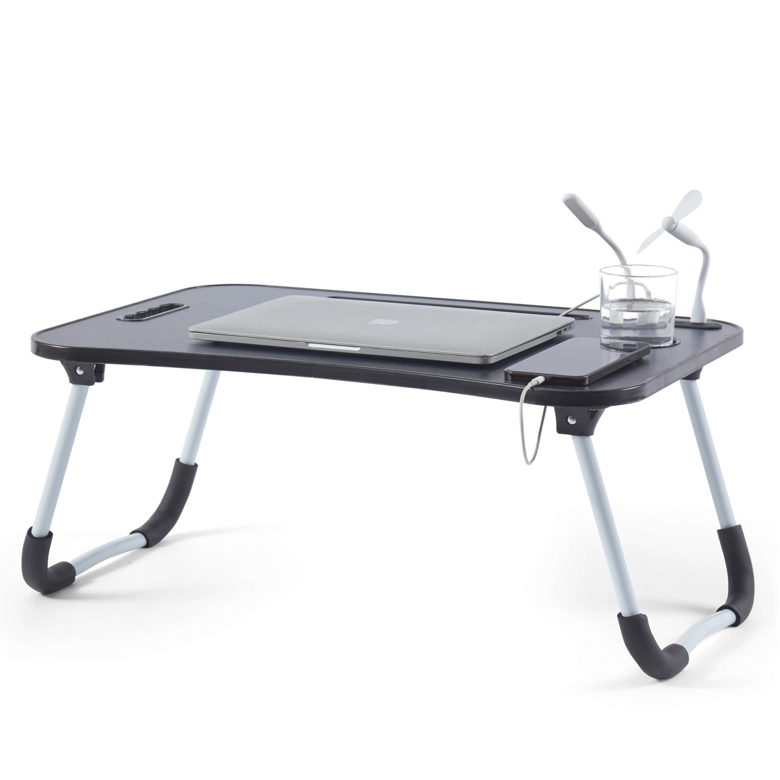 Foldable Lap Desk - Portable Laptop Stand For Bed  Couch Work Reading & Writing Table With Usb Ports Large Tray Black