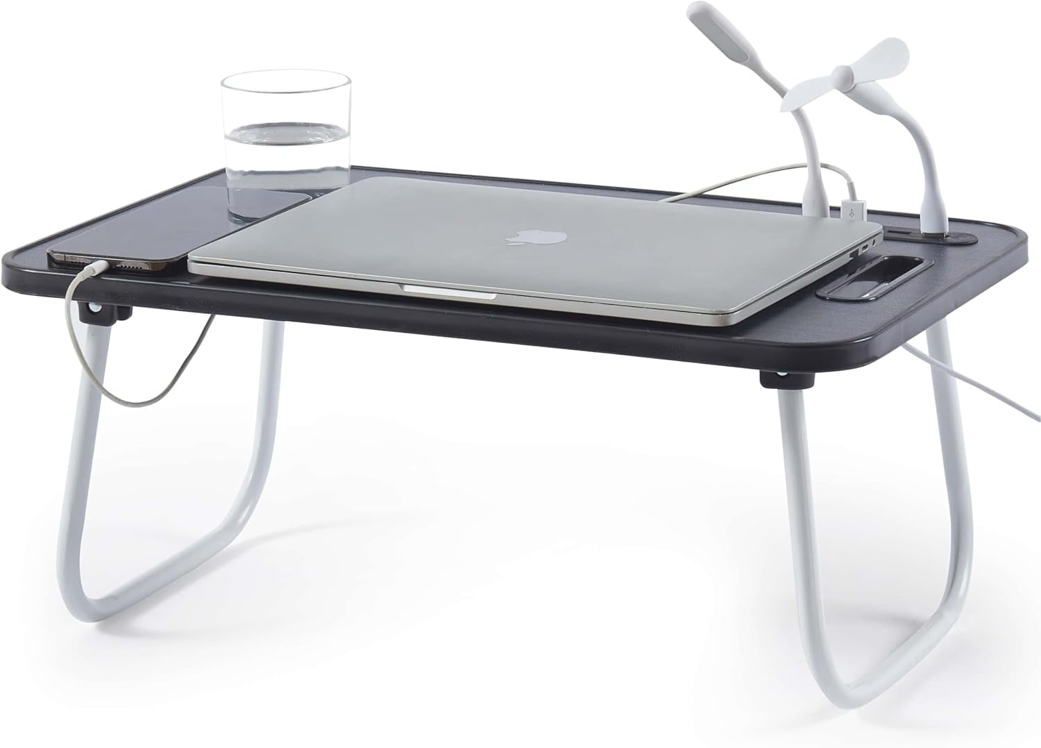 Foldable Lap Desk - Portable Laptop Stand for Bed, Couch, Work, Reading & Writing - USB Ports, Small Laptop Tray, Black