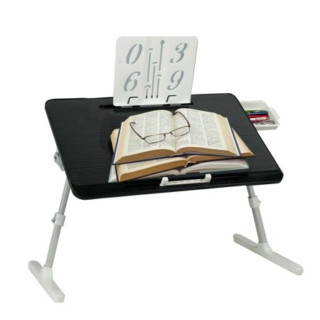 Foldable Laptop Bed Desk with Book Stand & Storage Drawer - Adjustable Height & Angle, 23.6" x 15.7"Portable Lap Table for Bed, Couch, Office, Home Use