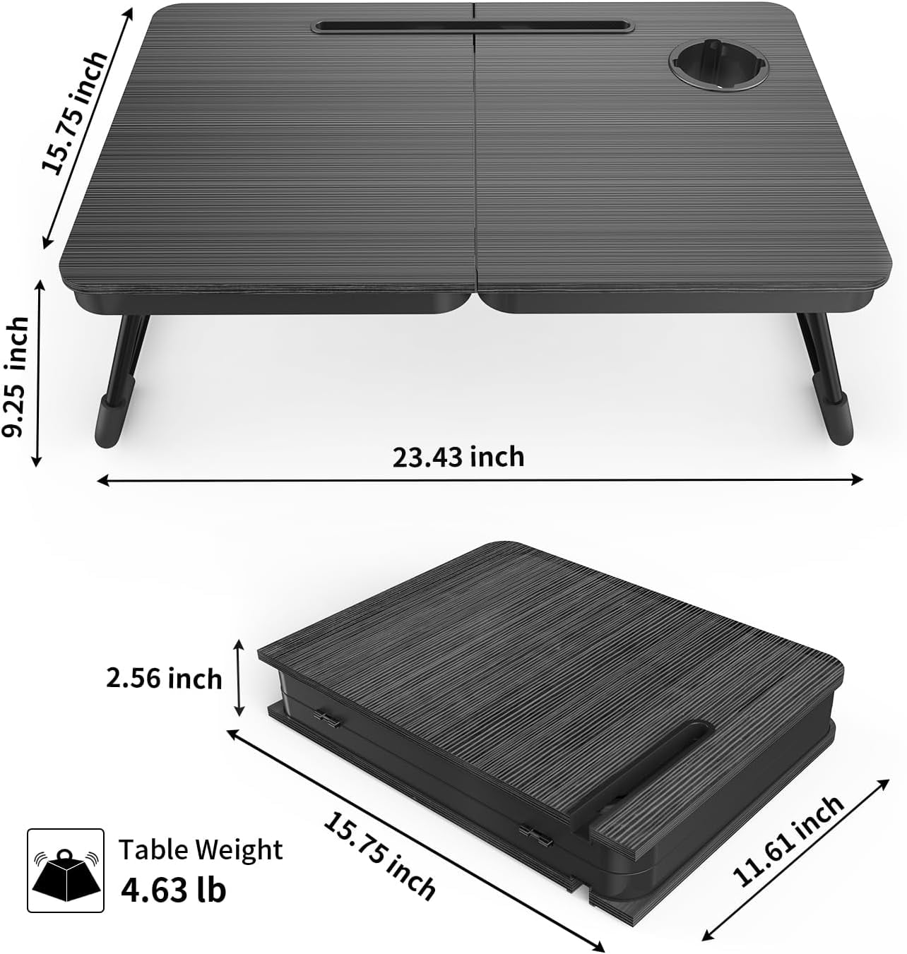 Foldable Laptop Bed Desk for Couch, Sofa - Large Lap Desk Tray Table with Cup Holder and Tablet Slot - Portable Notebook Stand for Eating, Writing, Studying and WFH (Black)- USA Original Patent