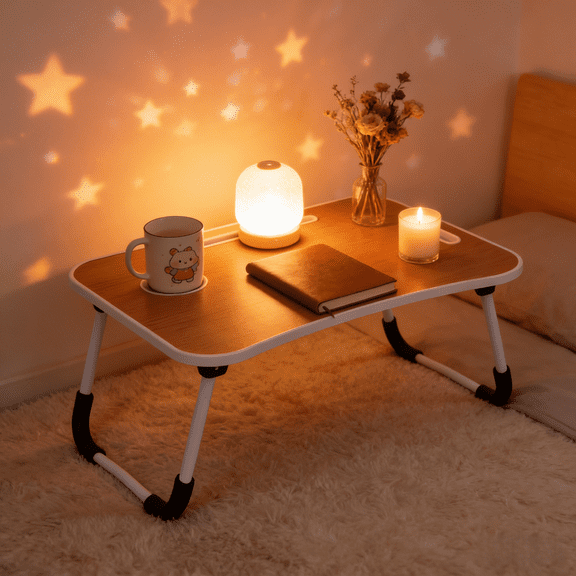 Foldable Laptop Bed Desk | Portable Lap Table with Cup Holder, Tablet Slot & Carry Handle | Stable Surface for Working, Eating & Drawing