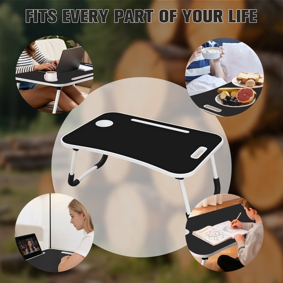 Foldable Laptop Bed Desk | Portable Lap Table with Handle, Cup Holder & Tablet Slot | Multi-Use Desk for Working, Eating & Drawing
