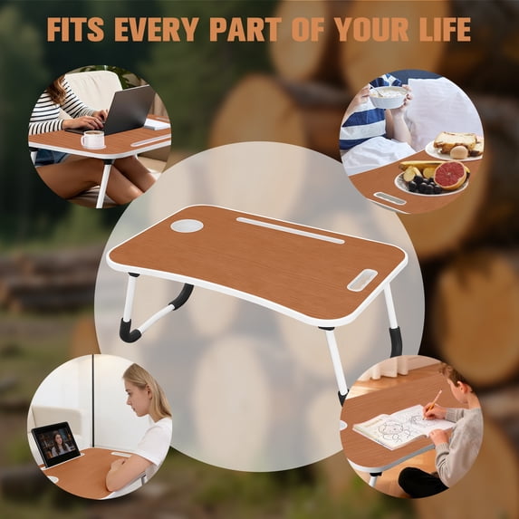 Foldable Laptop Bed Desk | Portable Lap Table with Handle, Cup Holder & Tablet Slot | Multi-Use Desk for Working, Eating & Drawing
